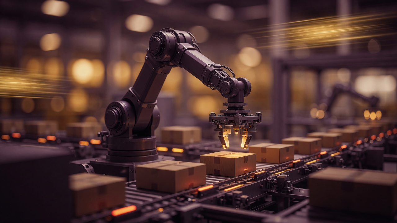 Automated warehouse machinery in motion