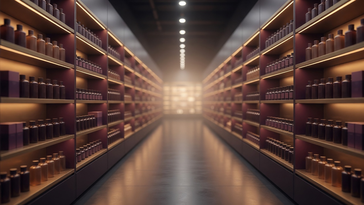 Perfectly faced supermarket aisle at scale